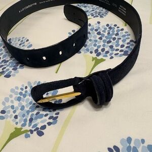 Liz Claiborne Navy Suede Belt with Gold-Tone Buckle